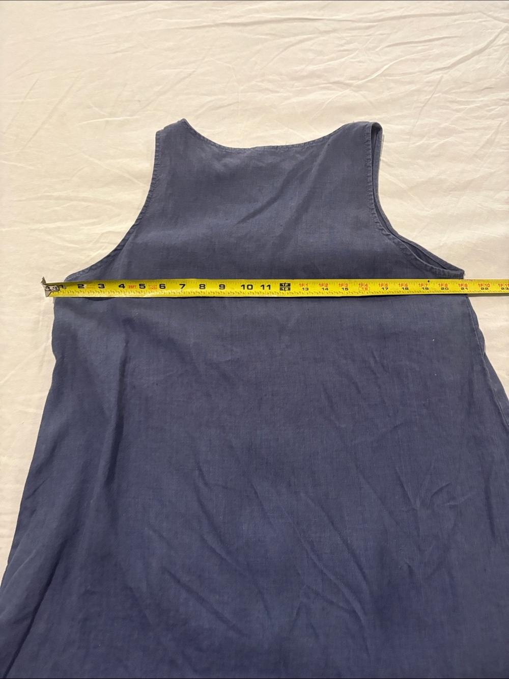 Sleeveless Navy Blue Linen Shift Dress - Picture 8 of 8